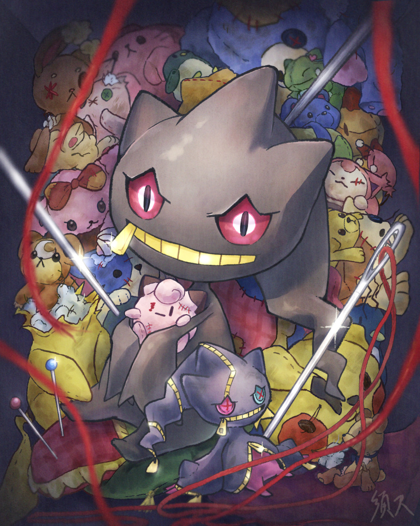 banette, button_eyes, clefairy, ghost, haru1suama, highres, lopunny, mega_banette