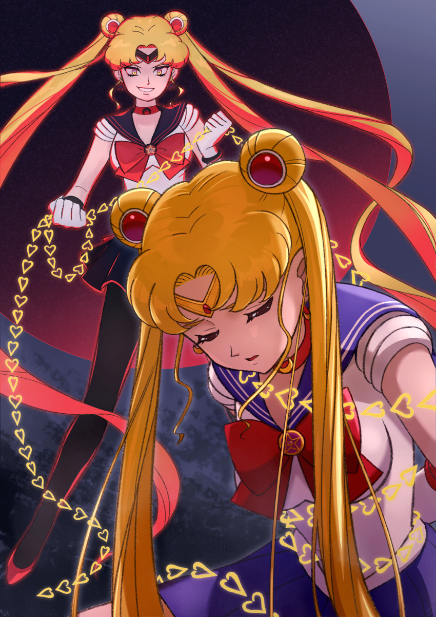 back_bow, bishoujo_senshi_sailor_moon, black_sailor_collar, black_skirt, black_thighhighs, blonde_hair, blue_eyes, blue_sailor_collar