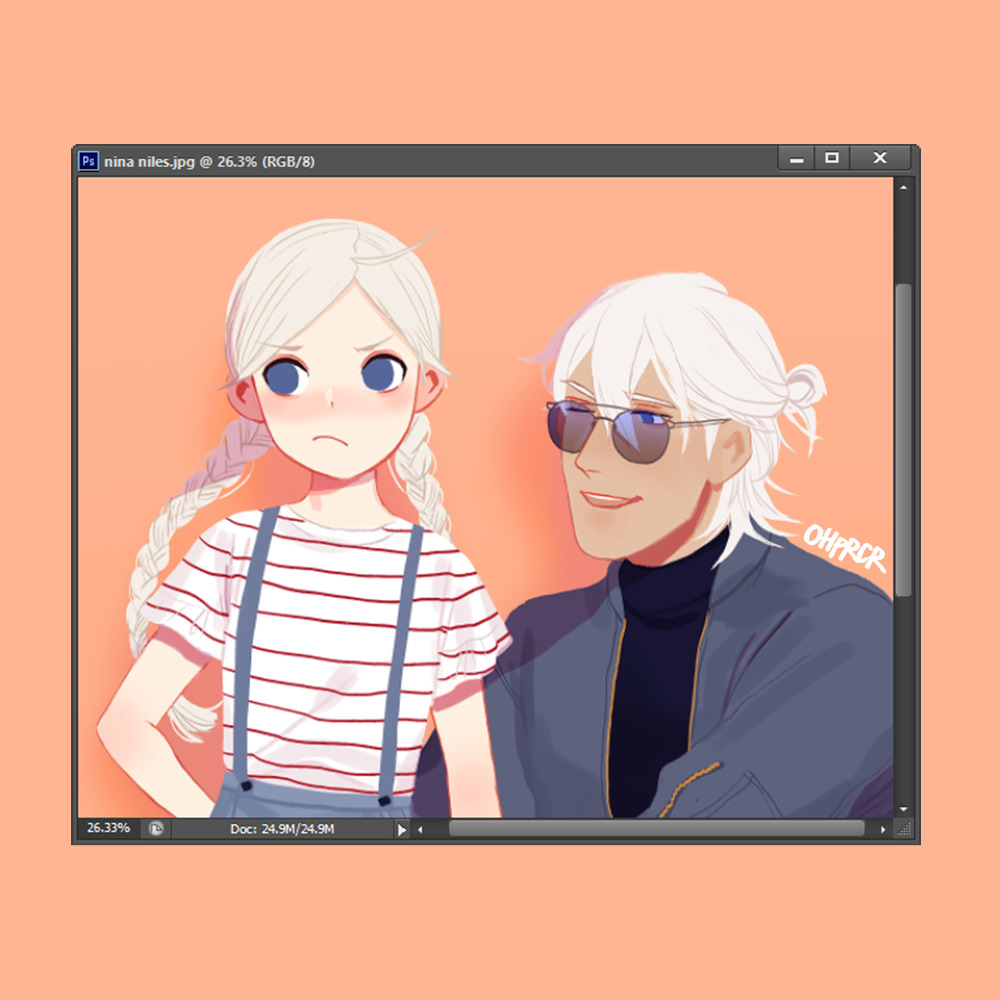 1boy, 1girl, age_regression, aged_down, blue_eyes, braid, father_and_daughter, fire_emblem, fire_emblem_fates, looking_to_the_side, low_twin_braids, niles_(fire_emblem), nina_(fire_emblem), ohprcr, parted_bangs, sunglasses, twin_braids, white_hair