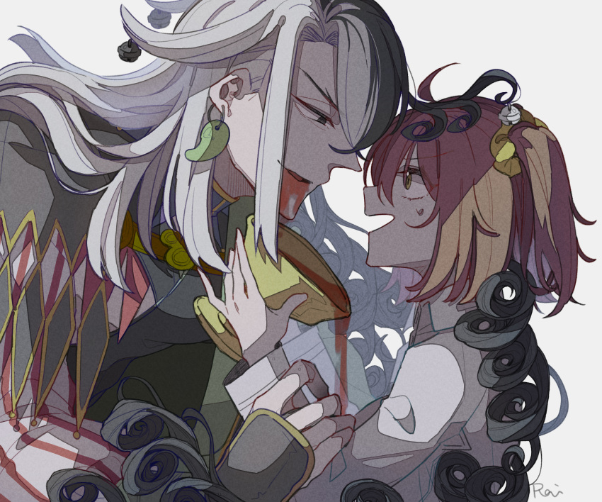 1boy, 1girl, absurdres, am1582, arm_grab, ashiya_douman_(fate), black_eyes, black_hair