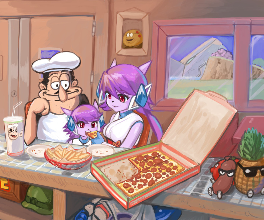 1boy, 2girls, black_hair, colored_skin, combat_helmet, commentary, crash_bandicoot_(series), crate