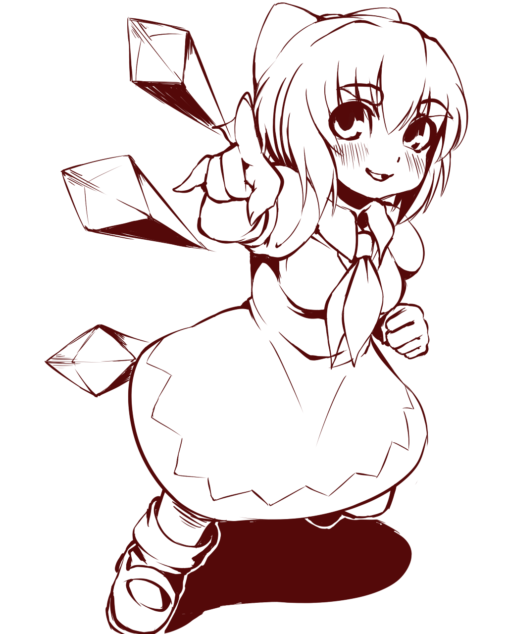 1girl, :d, blush, bow, cirno, detached_wings, dress, full_body
