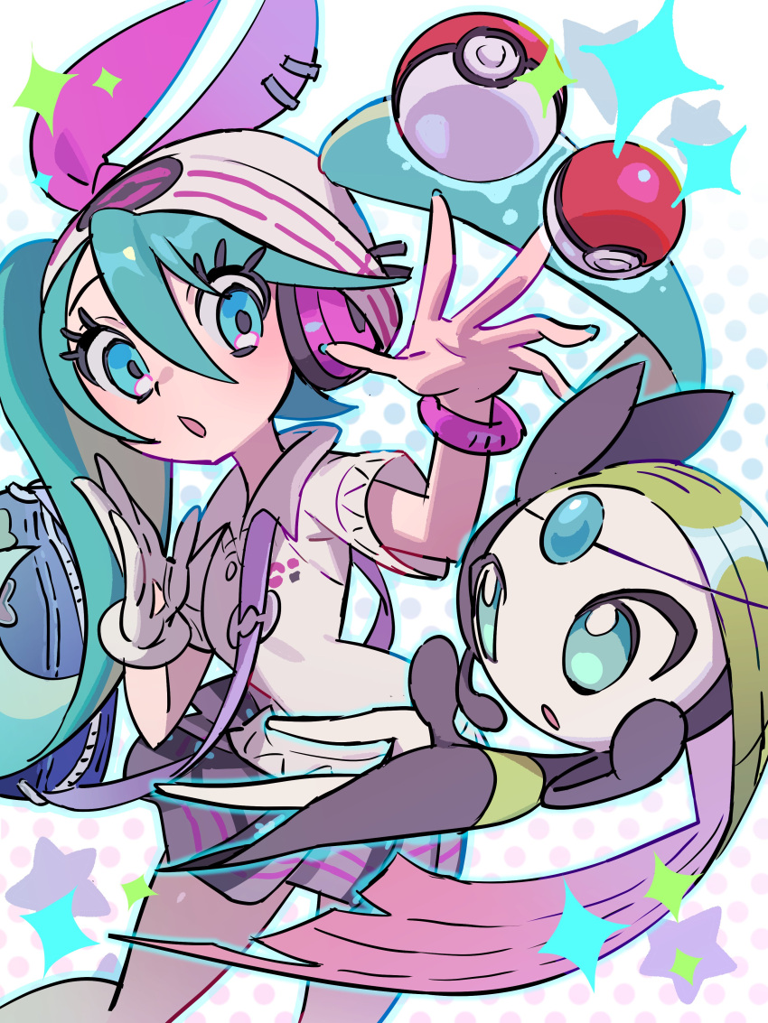 1girl, :o, absurdres, bag, beanie, blue_eyes, blue_hair, bracelet
