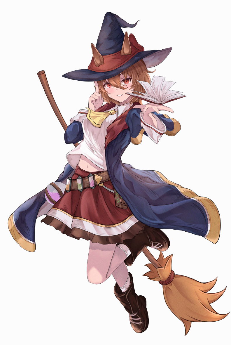1girl, agnes_tachyon_(umamusume), ahoge, alternate_costume, black_footwear, black_headwear, book, boots