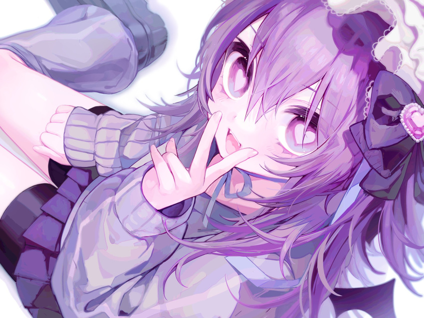 1girl, bike_shorts_under_skirt, fangs, grey_jacket, heart, heart-shaped_pupils, highres, jacket