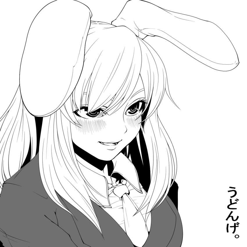 1girl, animal_ears, blush, commentary_request, greyscale, haseru_(ginku_mh), highres, long_hair