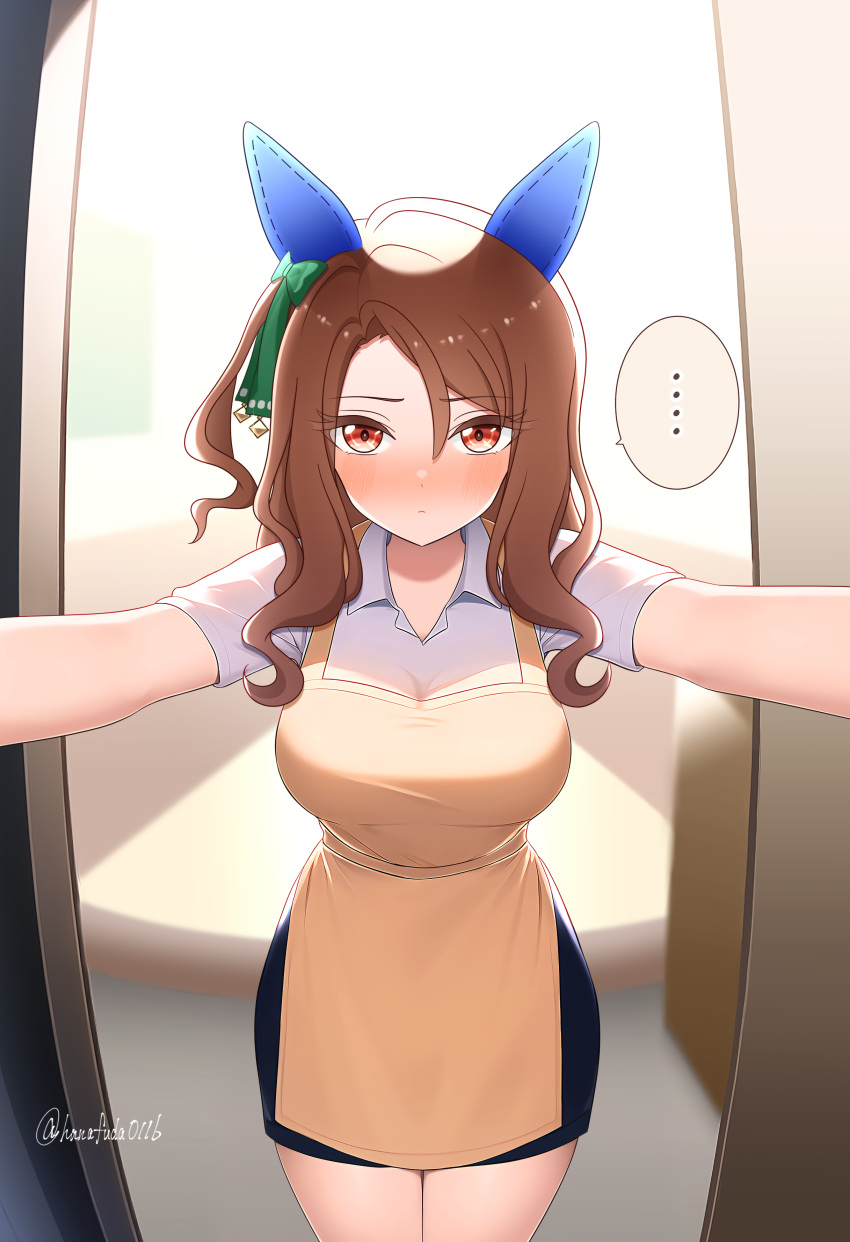 ..., 1girl, absurdres, alternate_costume, animal_ears, apron, blush, bow