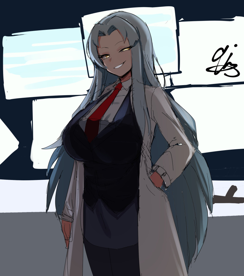 1girl, 9is, angela_(project_moon), ascot, black_vest, blue_hair, breasts, coat