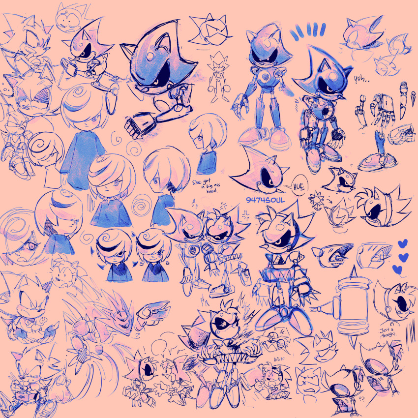 2girls, 3boys, 9474s0ul, alternate_universe, amy_rose, chopsticks, classic_amy_rose, closed_mouth