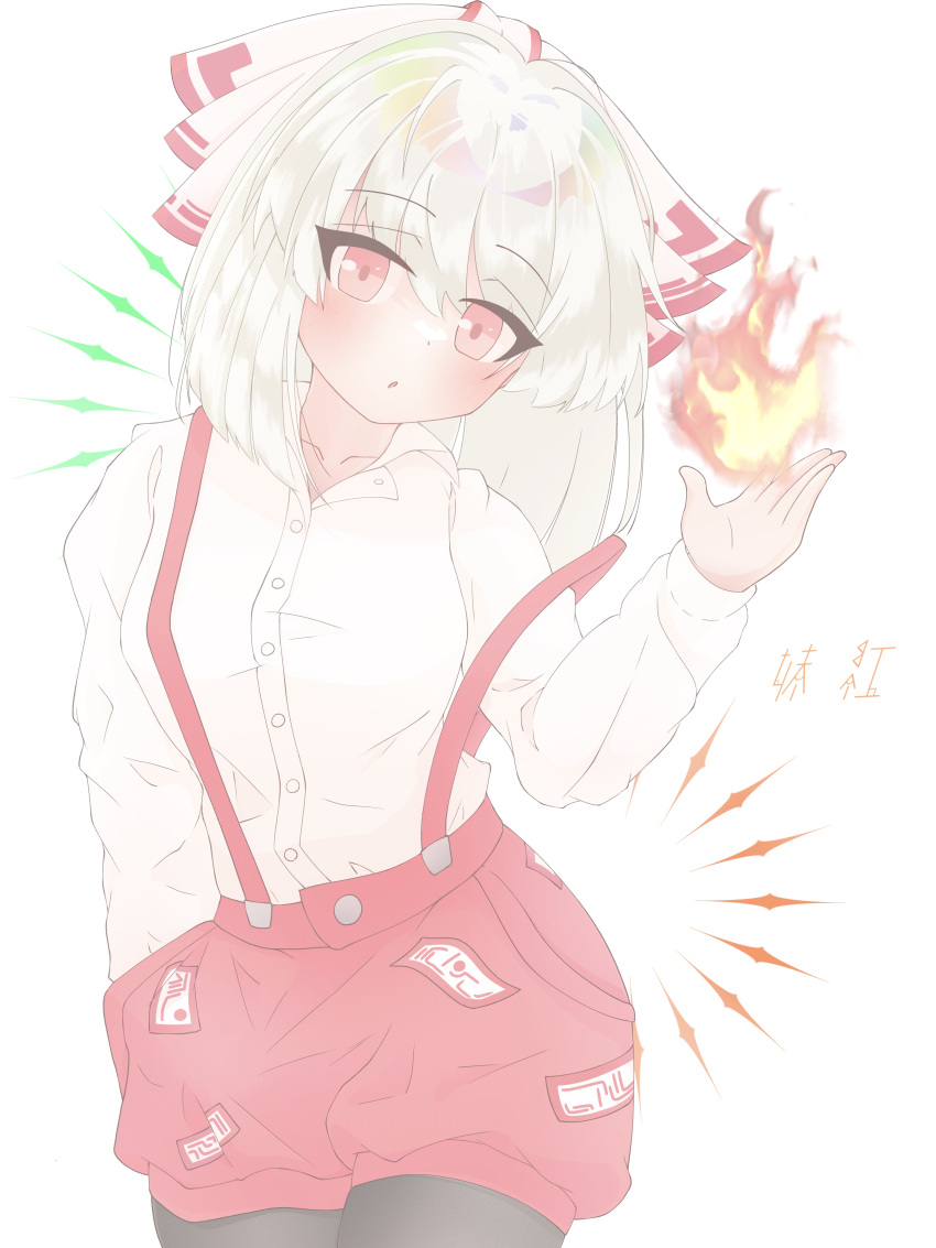 1girl, absurdres, black_pantyhose, bow, breasts, collared_shirt, commentary_request, contrapposto
