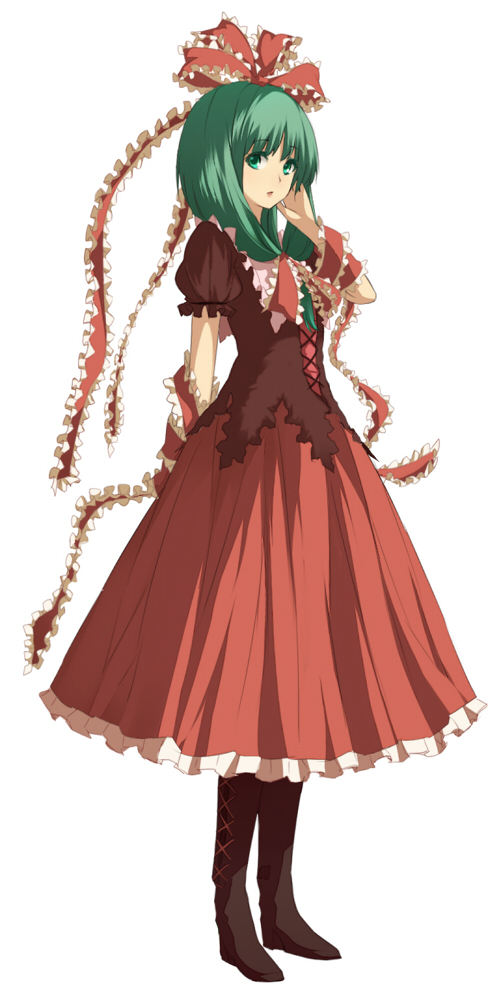 arm_behind_back, bad_id, boots, bow, friden04, frills, front_ponytail, fuaa_(friden04)