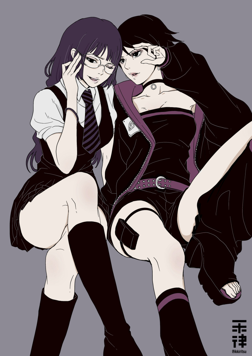 2girls, absurdres, black_collar, black_dress, black_eyes, black_hair, boruto:_two_blue_vortex, breasts