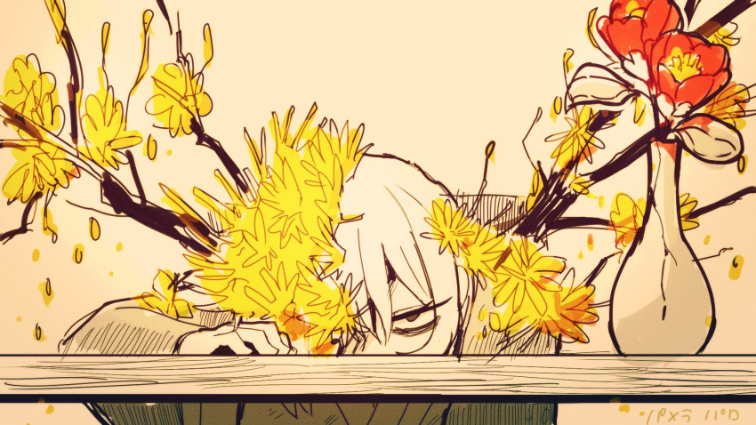 1girl, bags_under_eyes, black_coat, branch, brown_eyes, coat, dongbaek_(limbus_company), e.g.o_(project_moon)