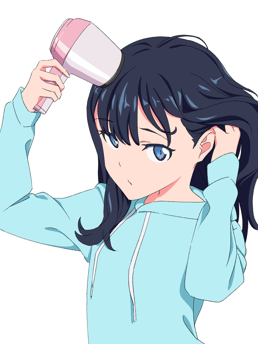 1girl, absurdres, black_hair, blue_eyes, daidaiyaoyao, drying, drying_hair, gridman_universe