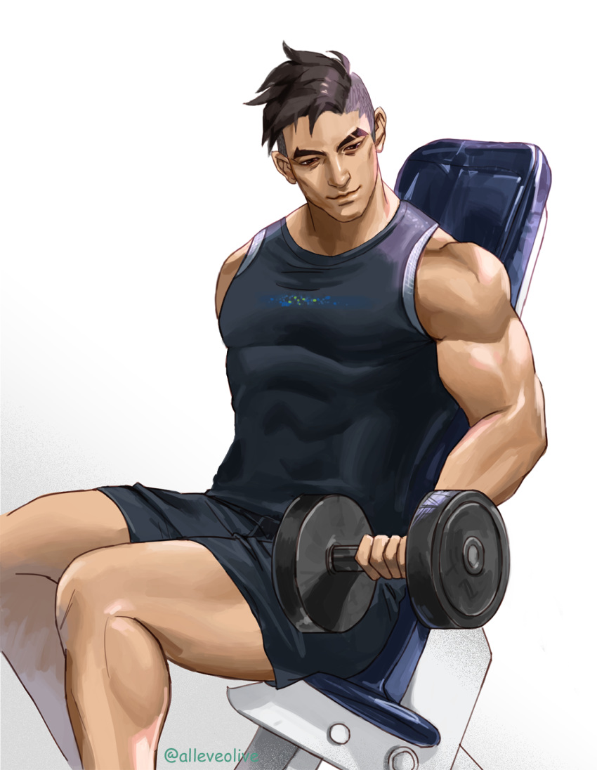 1boy, alleveolive, artist_name, black_hair, black_shirt, black_shorts, craig_cahn, dream_daddy:_a_dad_dating_simulator