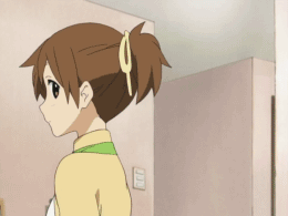 2girls, apron, blush_stickers, brown_eyes, brown_hair, christmas_tree, creepy, food, gif, hair_ribbon, hairclip, hirasawa_ui, hirasawa_yui, k-on!, open_mouth, ornaments, pantyhose, photoshop, ponytail, short_hair, snail, table