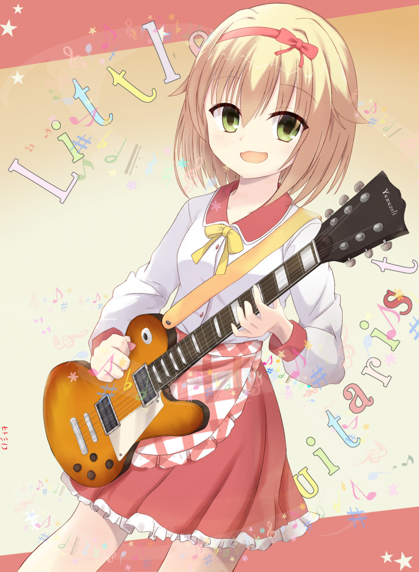 1girl, :3, :d, absurdres, blonde_hair, border, bow, collar