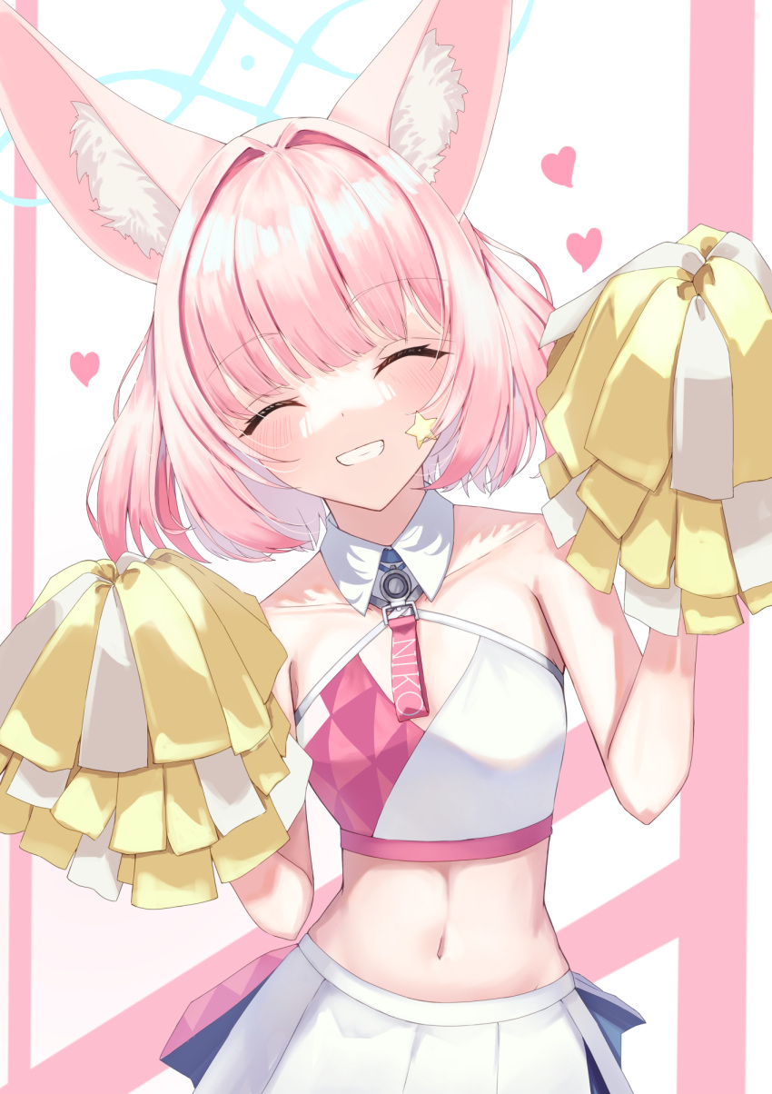 1girl, aki_tsune, animal_ears, blue_archive, blush, breasts, cheering, cheerleader