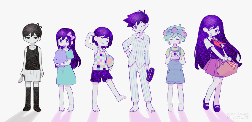 2girls, 4boys, absurdres, aubrey_(headspace)_(omori), aubrey_(omori), barefoot, basil_(headspace)_(omori), basil_(omori)