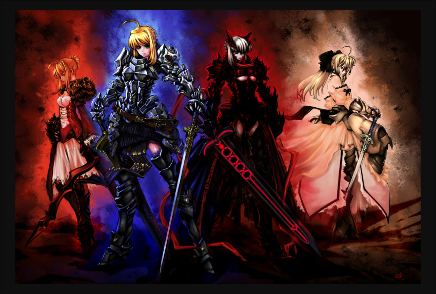 absurdres, aestus_estus, ahoge, armor, armored_dress, avalon_(fate/stay_night), belt, blonde_hair