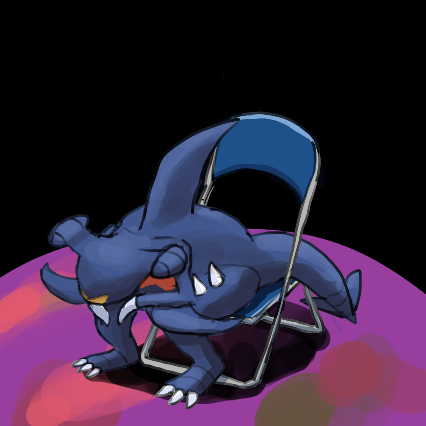 chair, depressed, facing_down, folding_chair, full_body, garchomp, head_down, highres