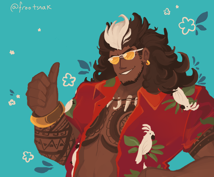 1boy, beard, collared_shirt, dark-skinned_male, dark_skin, facial_hair, flower, frootsnak