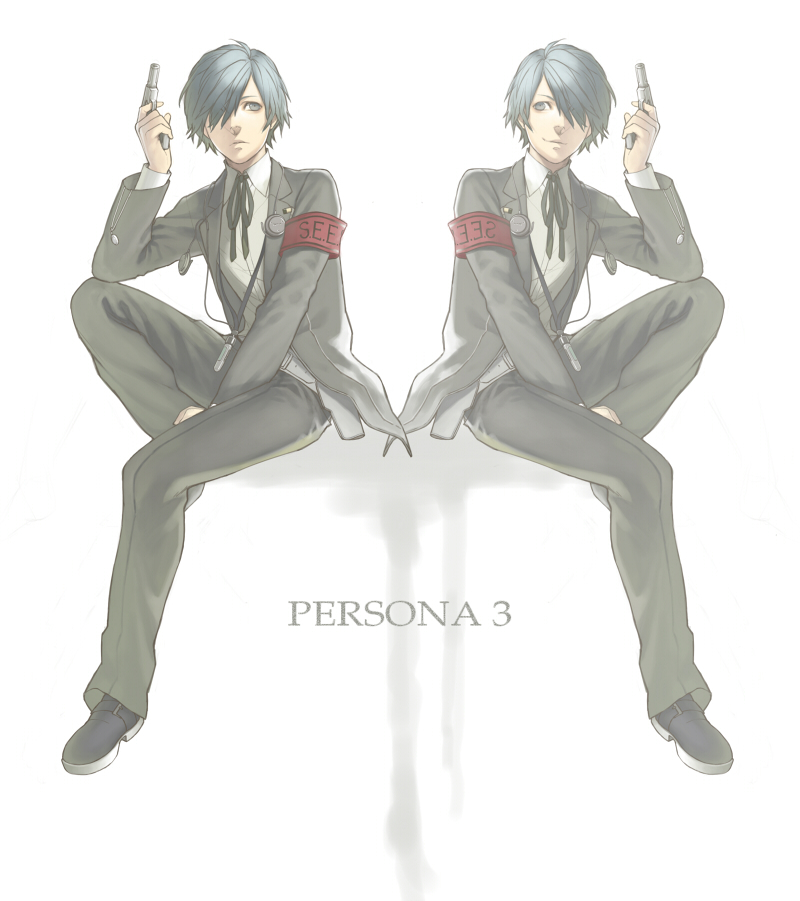 armband, belt, blazer, blue_eyes, blue_hair, digital_media_player, evoker, gun