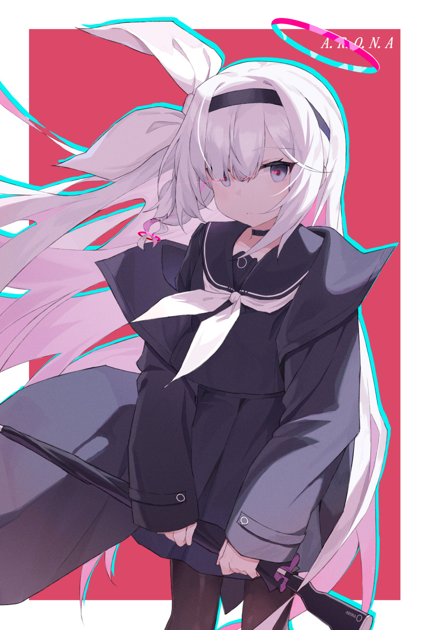 1girl, absurdres, ayaha_4780828, black_choker, black_eyes, black_hairband, black_pantyhose, black_sailor_collar