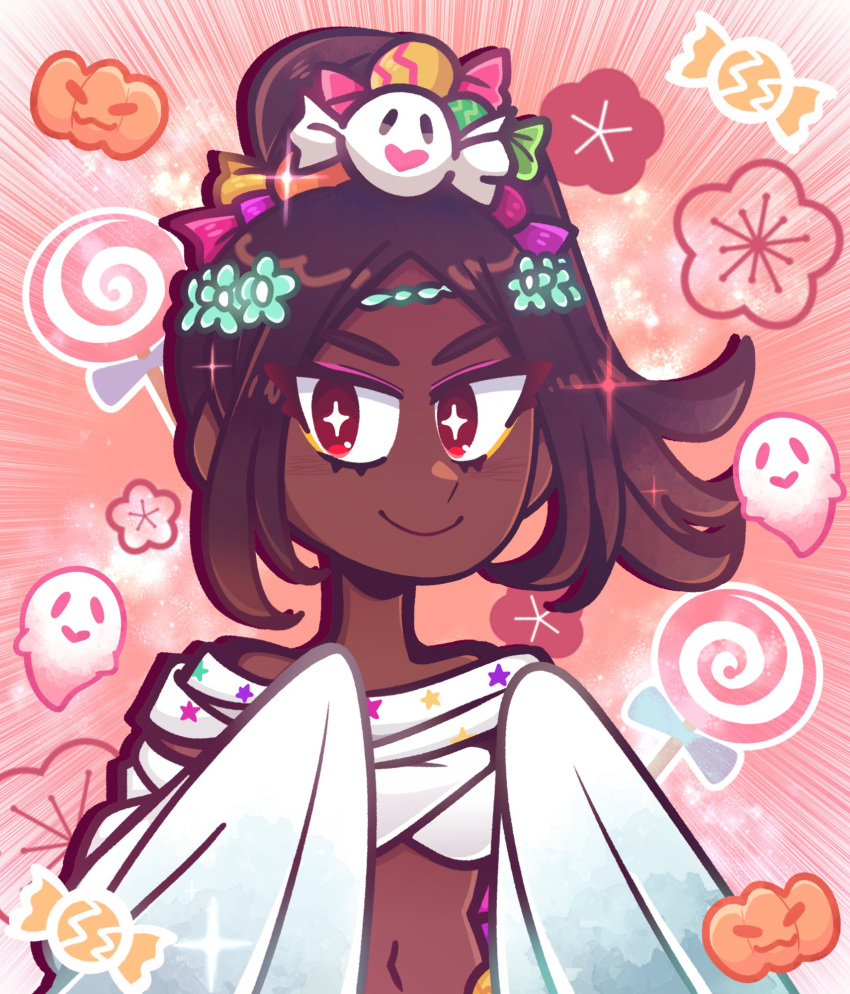 1girl, brown_eyes, brown_hair, candy, d_vaaaah, dark-skinned_female, dark_skin, fire_emblem
