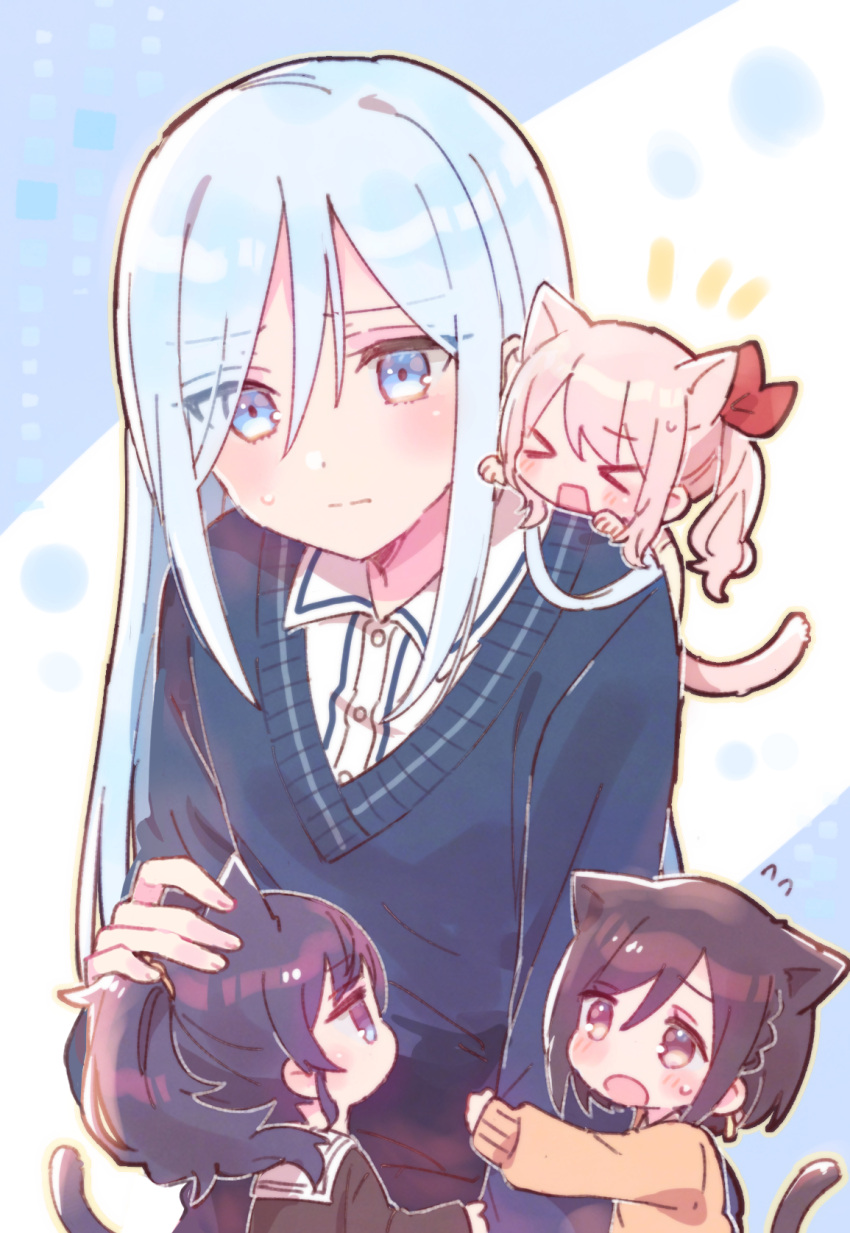 >_<, 1other, 3girls, :o, akiyama_mizuki, animal_ears, asahina_mafuyu, black_hair