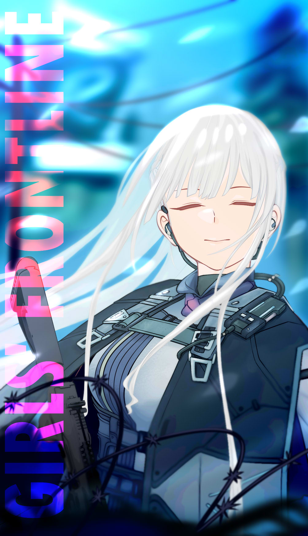 1girl, ak-12, ak-12_(girls'_frontline), assault_rifle, breasts, closed_eyes, closed_mouth, copyright_name
