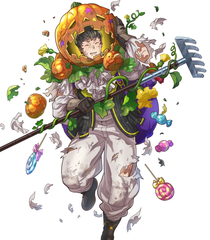1boy, black_hair, brown_footwear, brown_gloves, closed_eyes, damaged, fire_emblem, fire_emblem_awakening