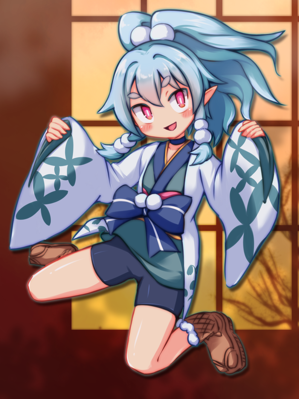 1girl, ao_(disgaea), blue_hair, demon_girl, disgaea, full_body, hair_ornament, high_ponytail