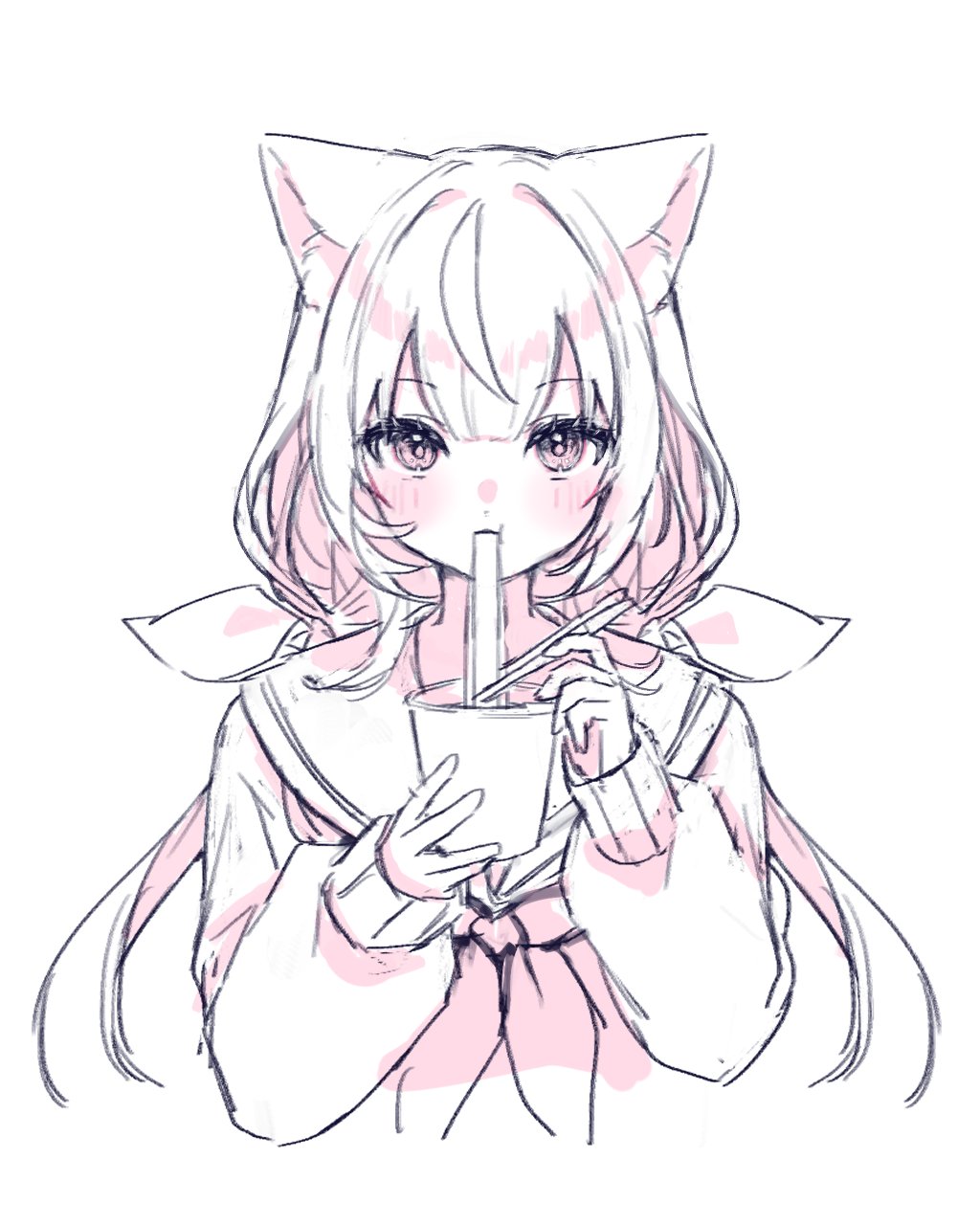 1girl, animal_ears, cat_ears, cat_tail, chopsticks, gyuentec, highres, holding