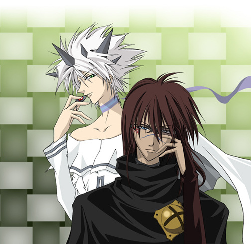 brown_hair, cape, facial_mark, final_fantasy, final_fantasy_unlimited, green_eyes, hair_ornament, kisaragi_ren