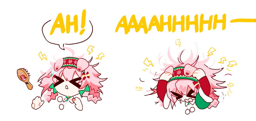 >_<, 1girl, arknights, bow, braid, comb, crying, electricity