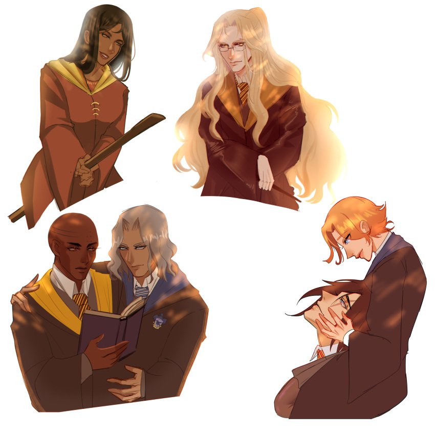 2girls, 4boys, absurdres, alucard_(castlevania), arm_around_shoulder, bald, black_hair, blue_eyes