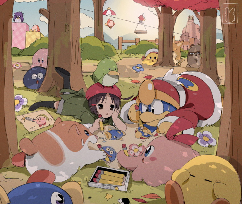 :d, :o, adeleine, animal_on_head, arm_up, bendedede, beret, bird