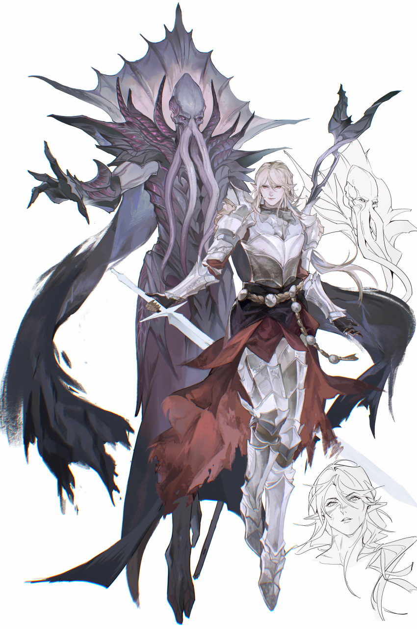 1boy, 1girl, absurdres, armor, baldur's_gate, baldur's_gate_3, black_gloves, blonde_hair