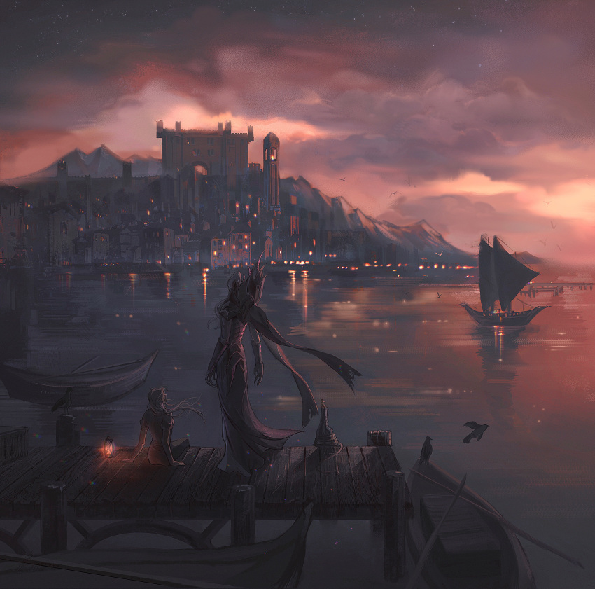 1boy, 1girl, absurdres, baldur's_gate, baldur's_gate_3, bird, black_gloves, black_pants