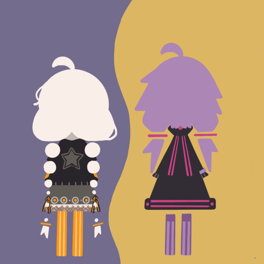2girls, abstract, ahoge, animal_hood, black_hoodie, black_jacket, braid, chibi