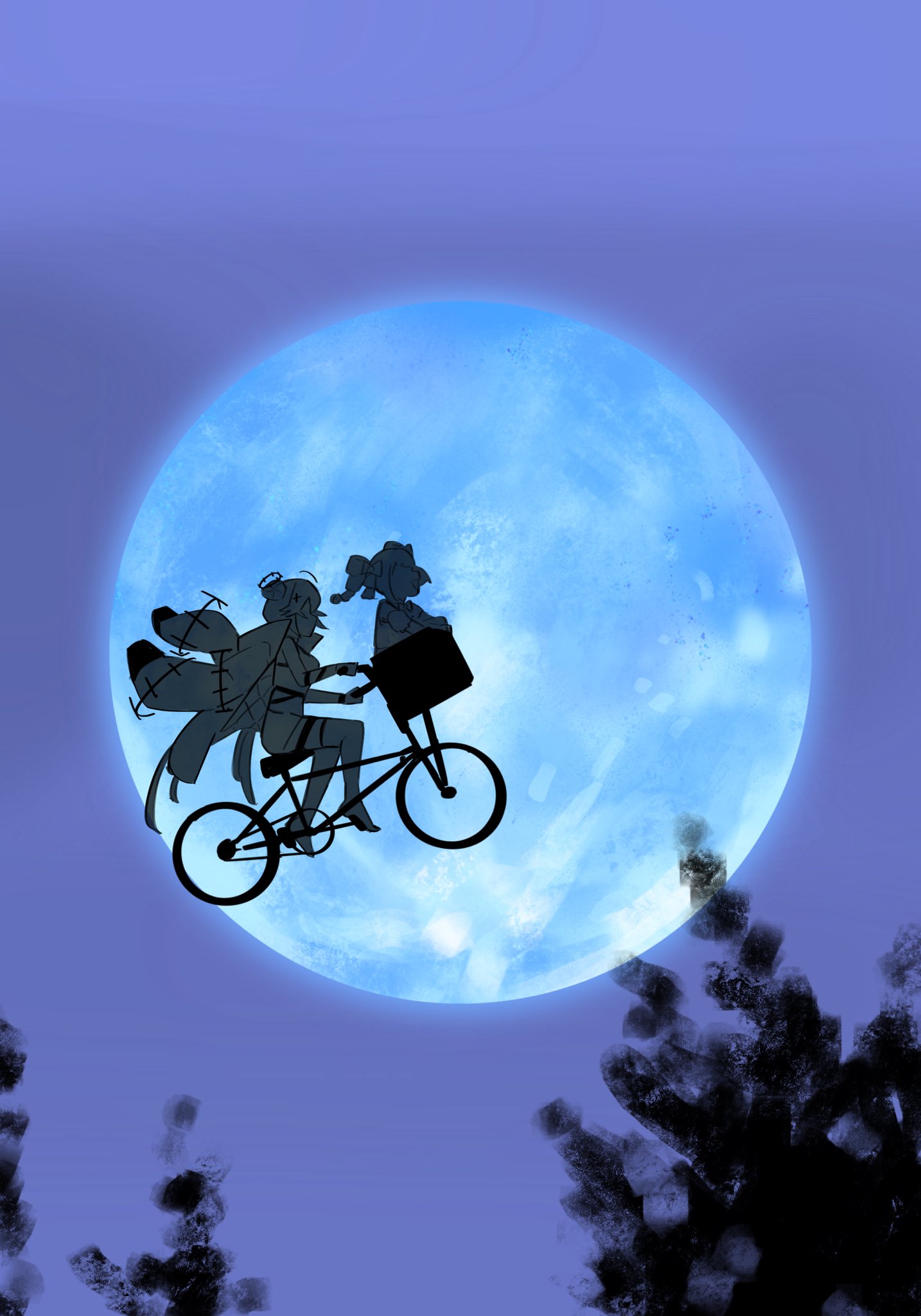 2girls, bicycle, bicycle_basket, bow, bowtie, coat, denied_art, drill_hair