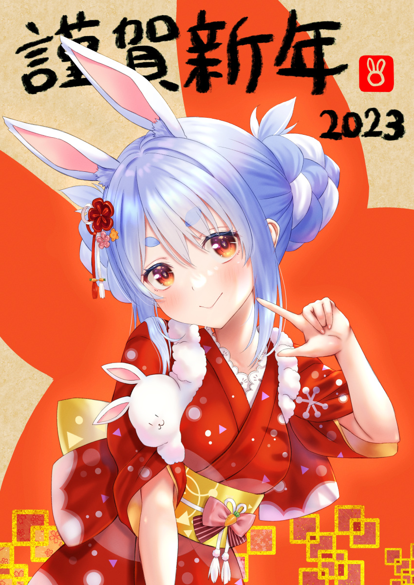 1girl, 2023, absurdres, animal_ear_fluff, animal_ears, back_bow, blue_hair, bow