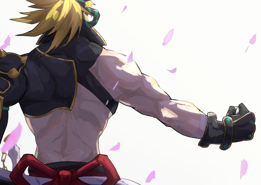 1boy, black_gloves, blonde_hair, chain, clenched_hand, facing_away, fate/grand_order, fate_(series)