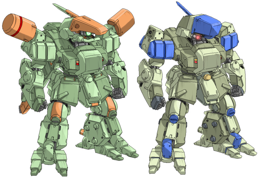 assault_suit_leynos, assault_suits_series, cable, clenched_hands, color_variation, commentary_request, comparison, concept_art