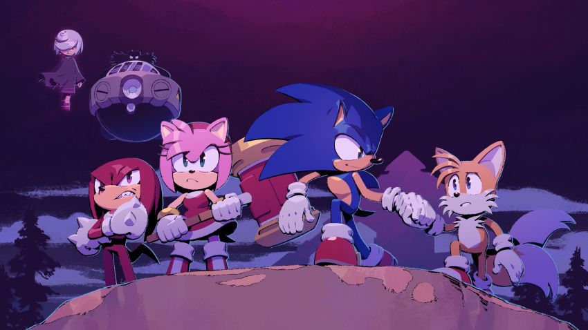 2girls, 4boys, absurdres, amy_rose, animal_ears, animal_nose, aqua_eyes, arms_at_sides