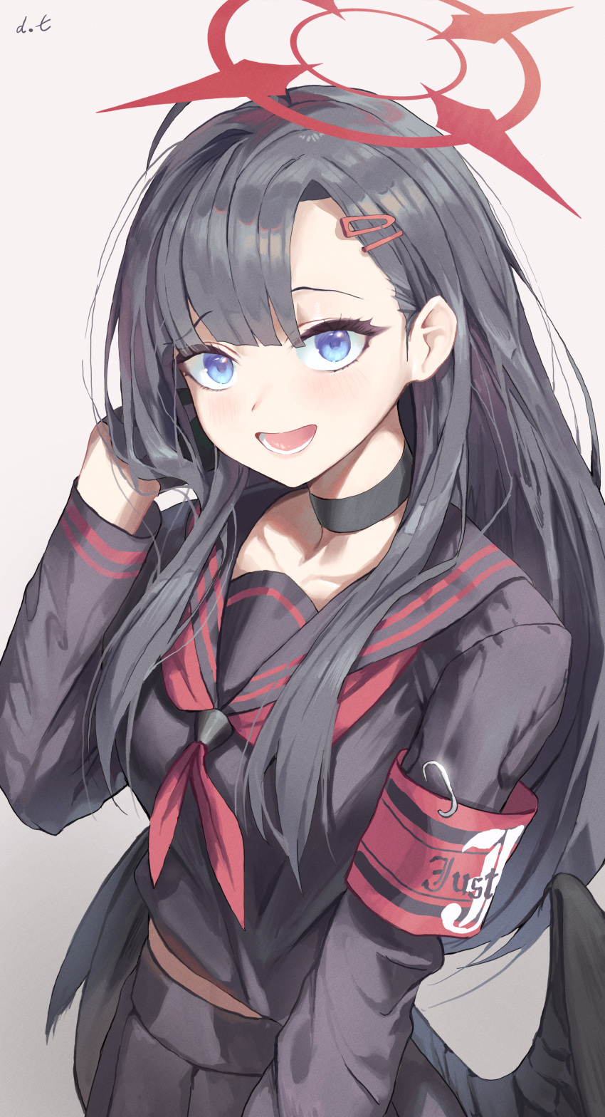 1girl, absurdres, ahoge, black_choker, black_hair, blue_archive, blue_eyes, choker