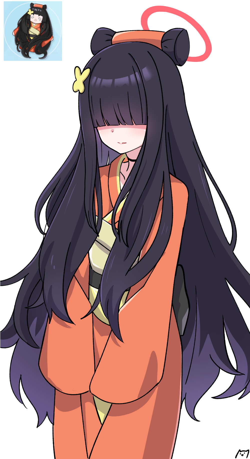 1girl, alternate_costume, black_choker, black_hair, blue_archive, blunt_bangs, choker, closed_mouth