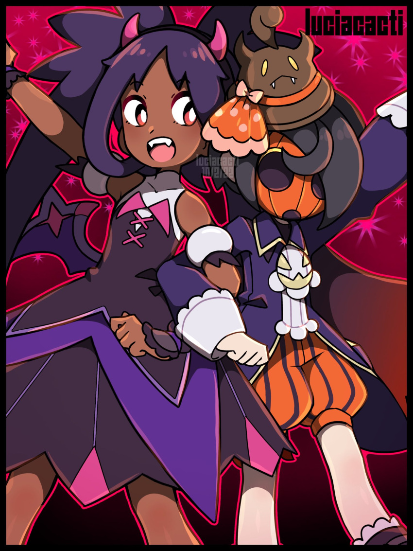 1boy, 1girl, allister_(fall_2022)_(pokemon), allister_(pokemon), black_border, border, brown_headwear, collared_jacket