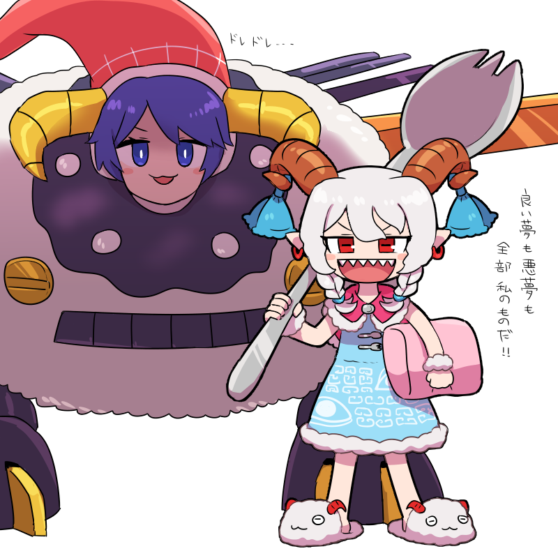2girls, :d, alternate_costume, alternate_hairstyle, blue_dress, braid, commentary, doreking